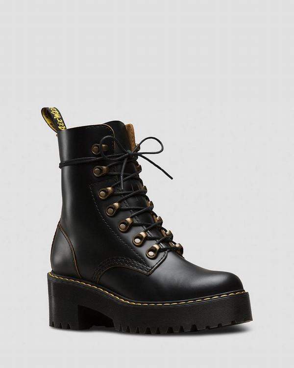 Dr Martens Dámské Boty Na Vysokém Podpatku Leona Černé, CZ-519684